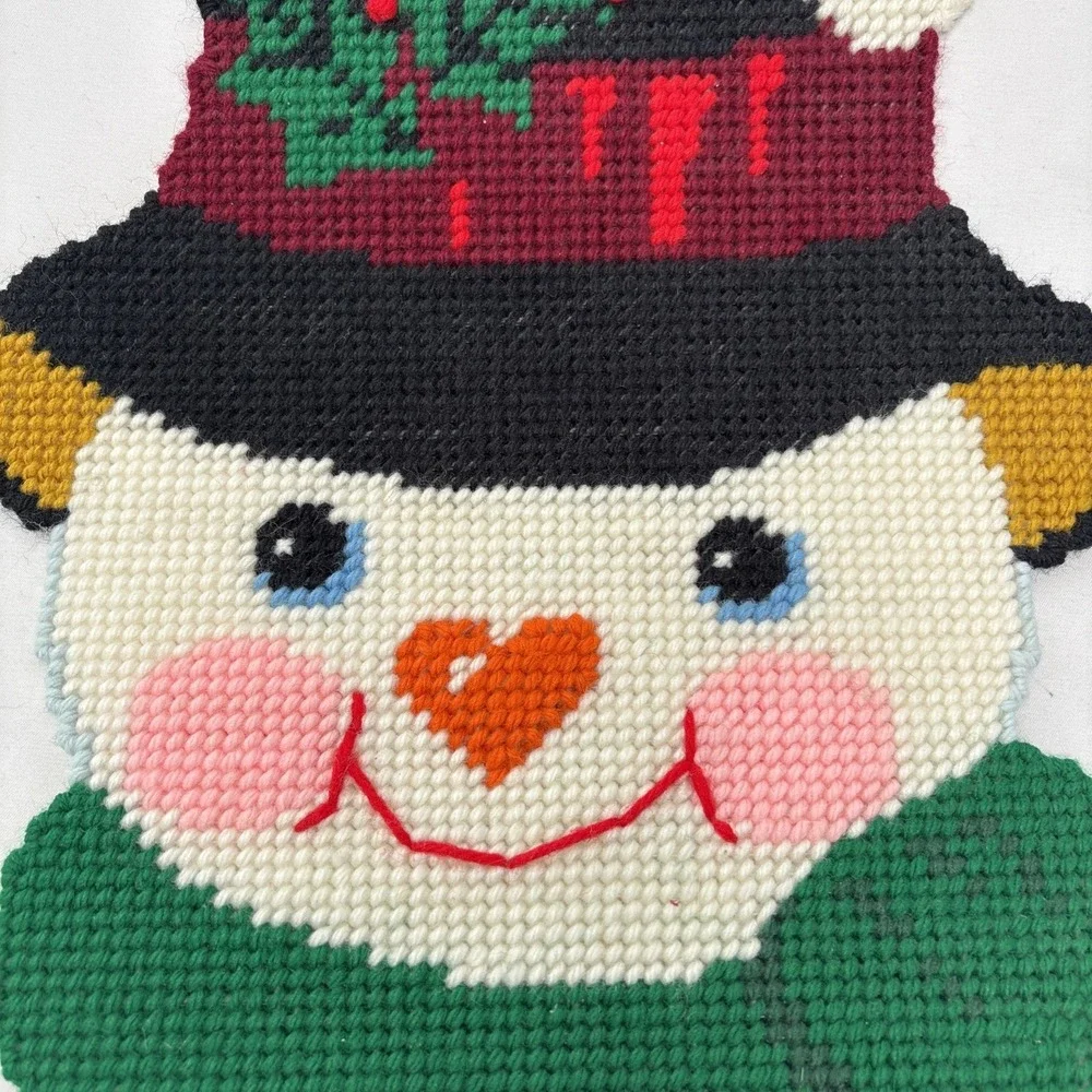 VTG Plastic‎ Canvas Handmade Christmas Needlepoint Jolly Snowman Wall Decor